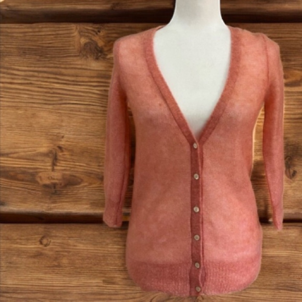 J. Crew Mohair Soufflé Cardigan Pink Peach Sz Small Sweater - Picture 9 of 9